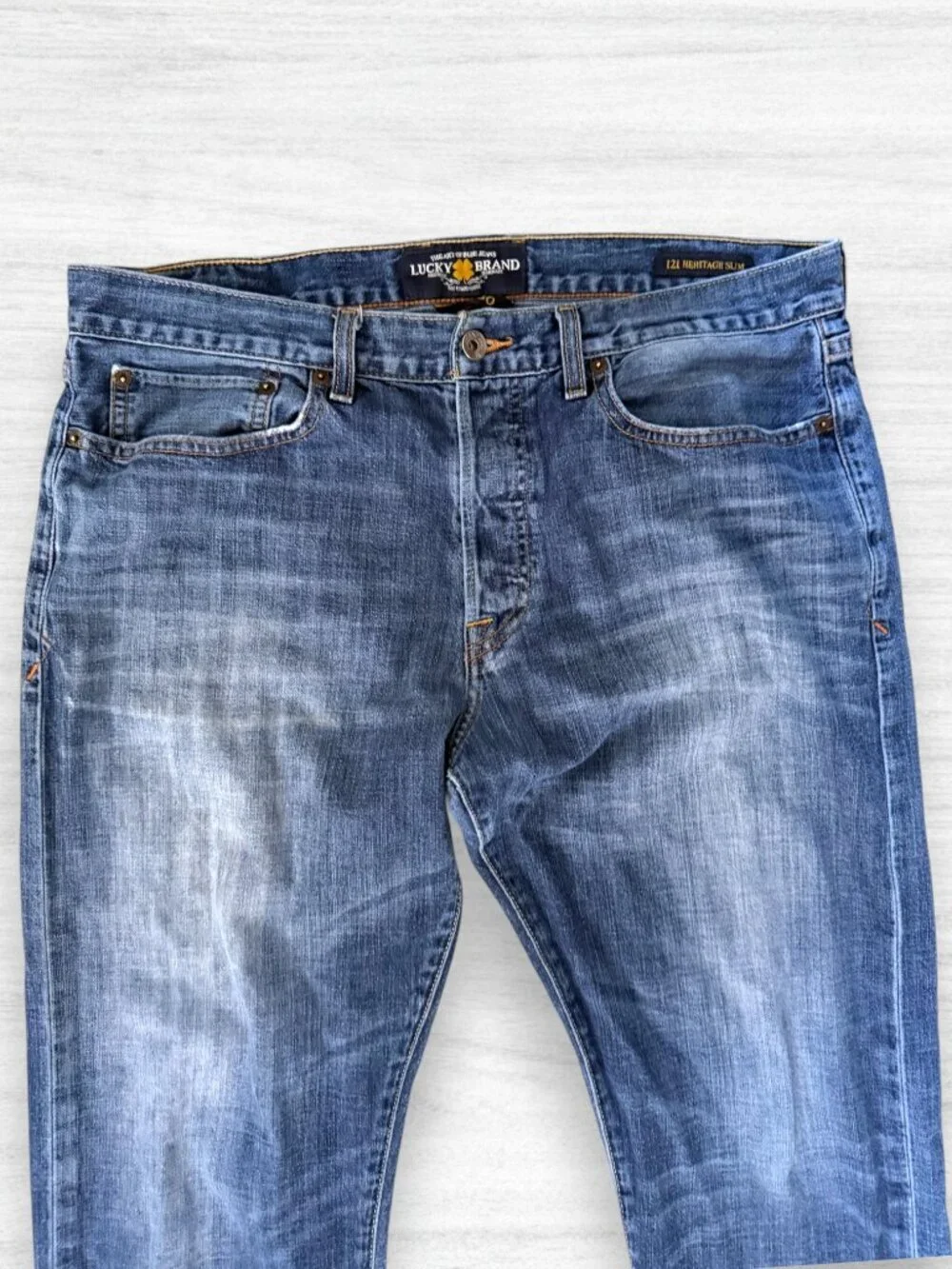 ucky Brand 121 Heritage Slim Jeans Mens 36x30 Medium Wash Button Fly Denim